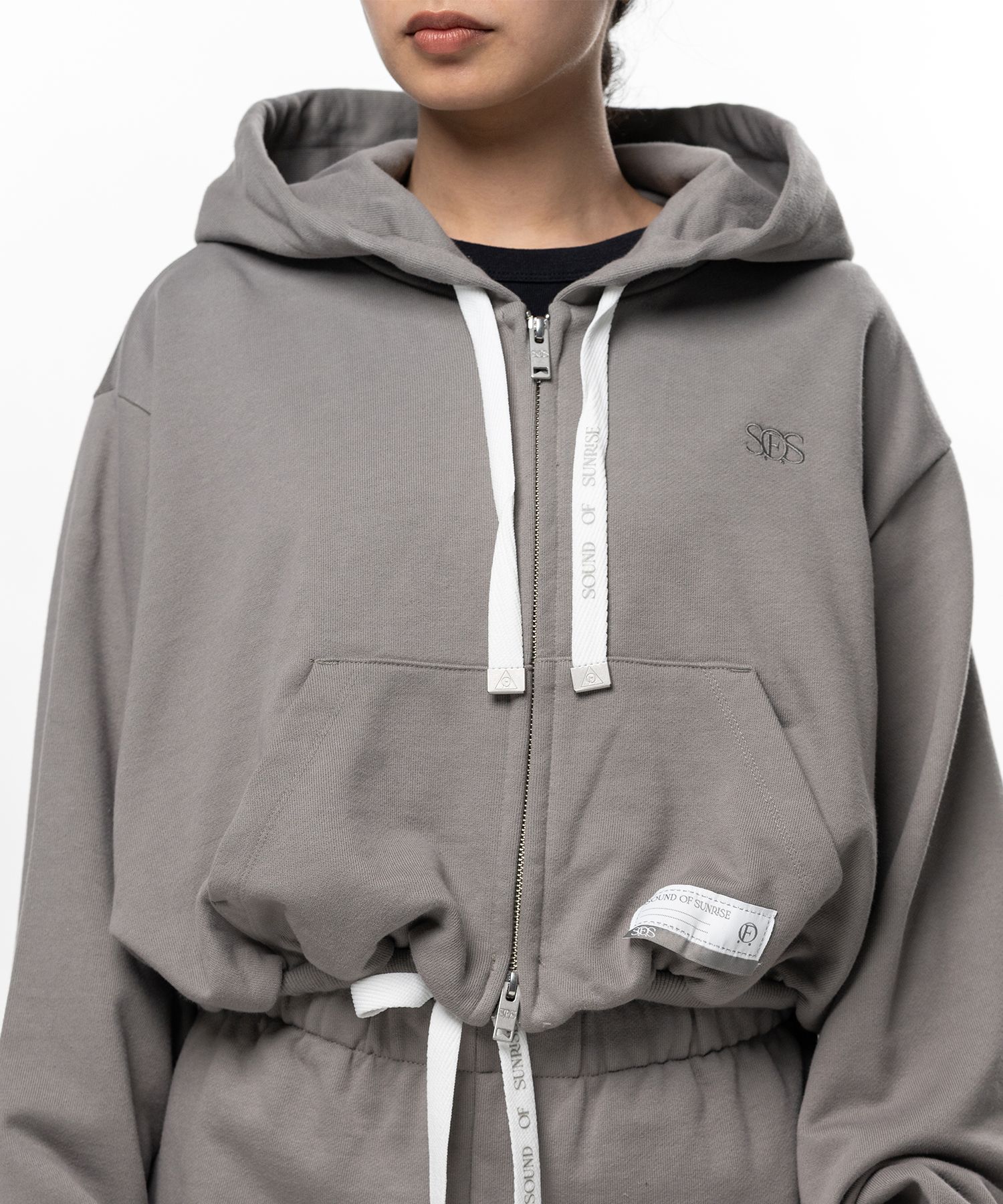 S.O.S Cotton Fleece Cropped Zip-up Hoodie