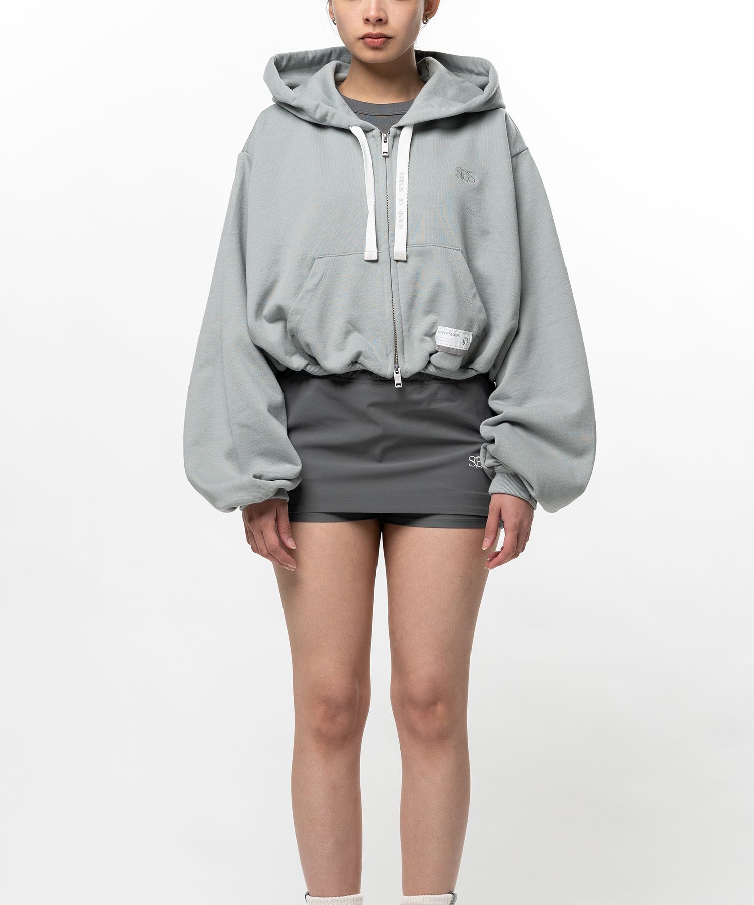 S.O.S Cotton Fleece Cropped Zip-up Hoodie