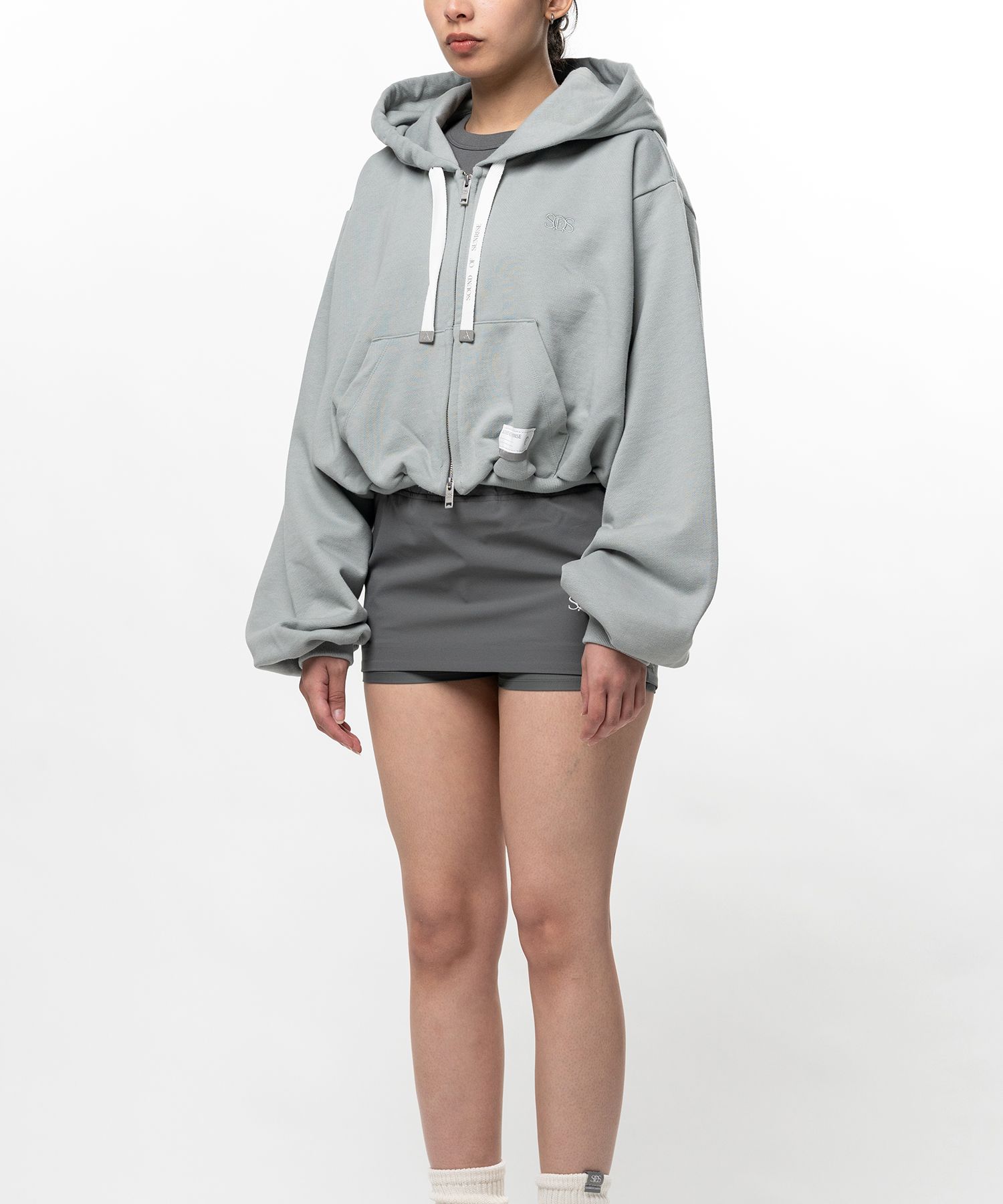 S.O.S Cotton Fleece Cropped Zip-up Hoodie