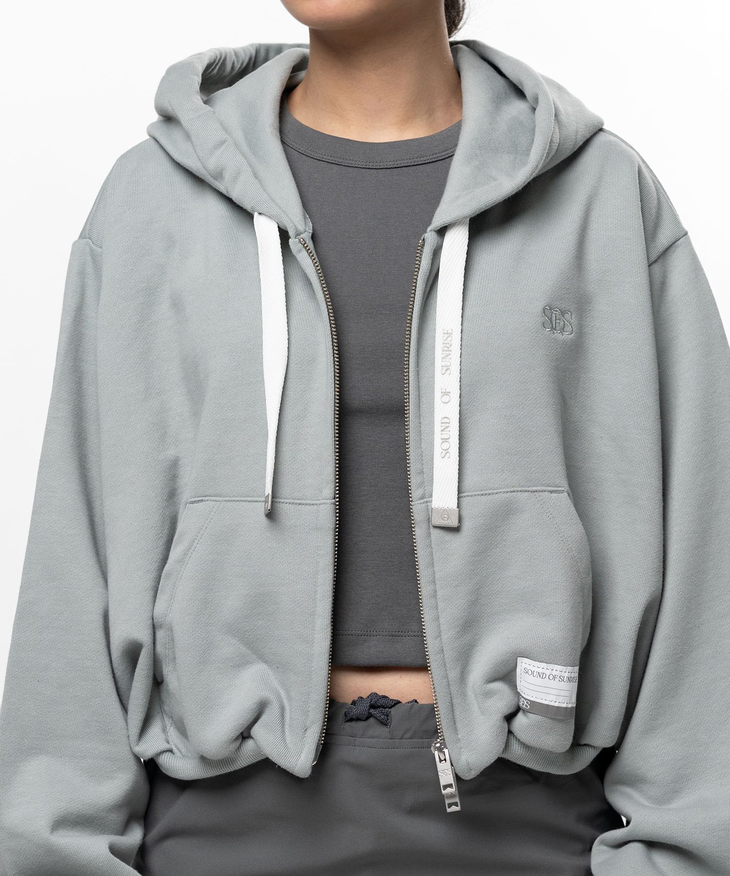S.O.S Cotton Fleece Cropped Zip-up Hoodie