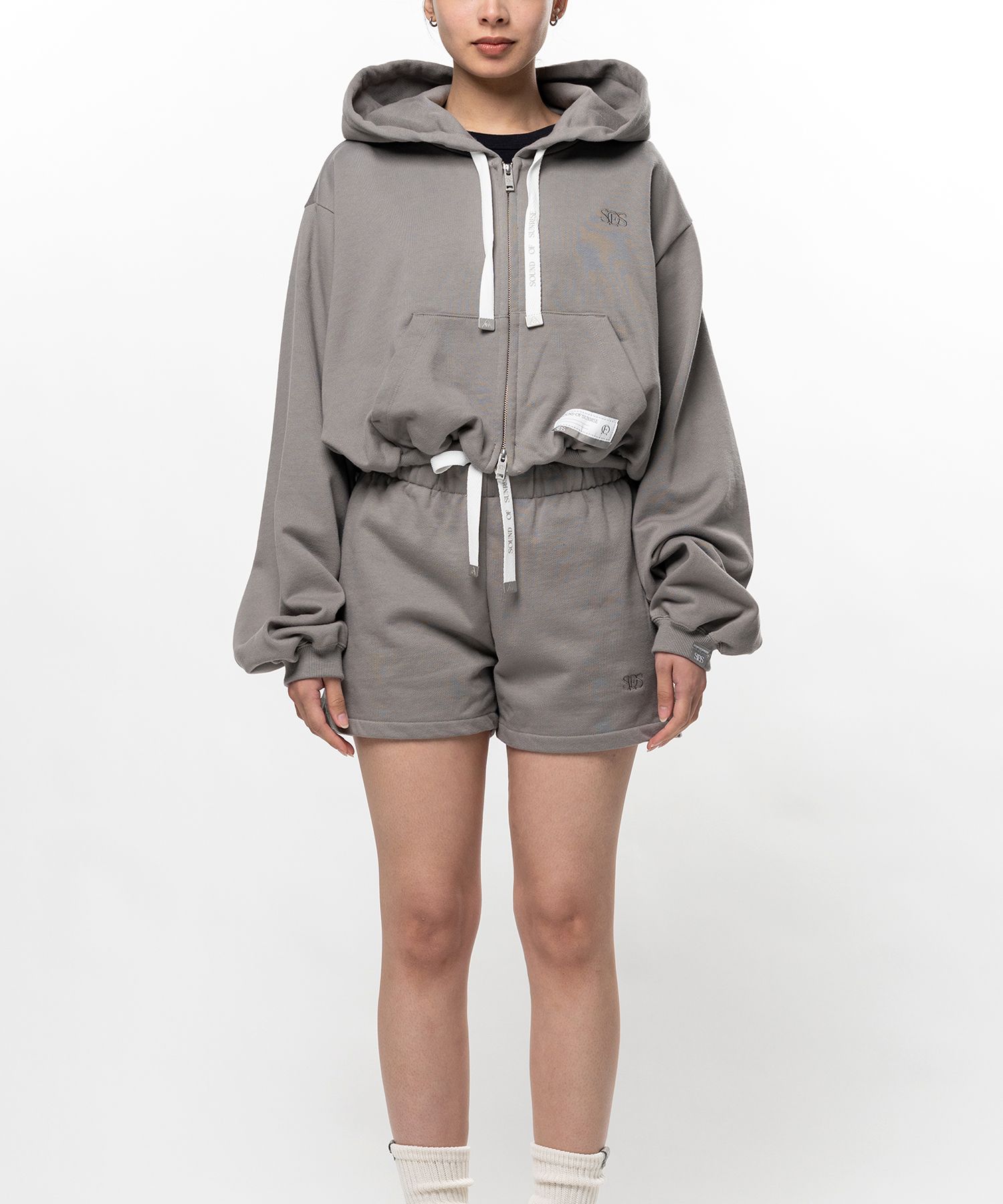 S.O.S Cotton Fleece Cropped Zip-up Hoodie
