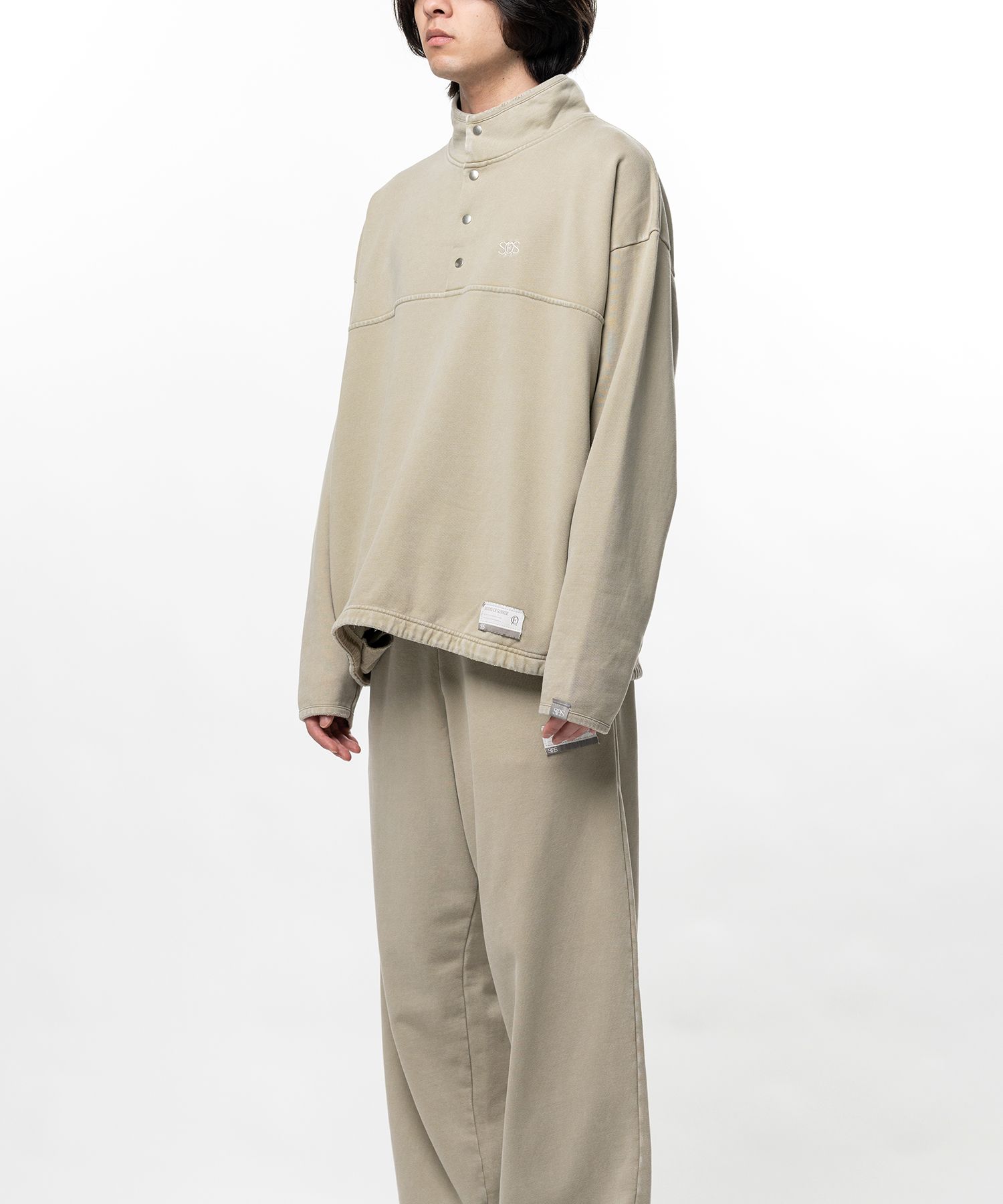 S.O.S Cotton Fleece Used Wash Half Snap Sweatshirt
