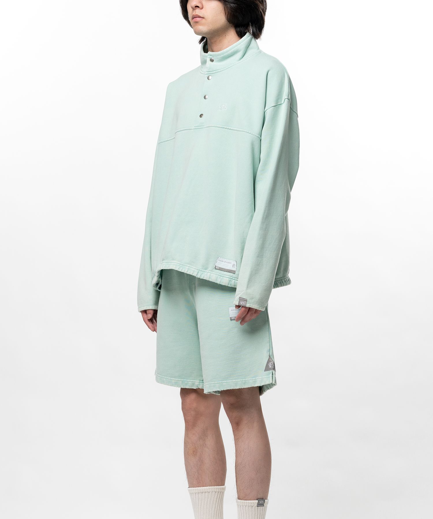 S.O.S Cotton Fleece Used Wash Half Snap Sweatshirt
